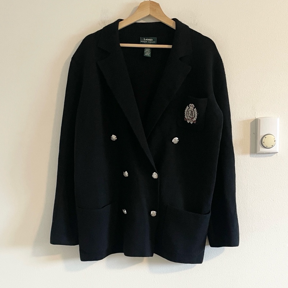 Lauren Ralph Lauren Crest Sweater Blazer Women’s Medium Academia Merino Wool - Picture 2 of 8